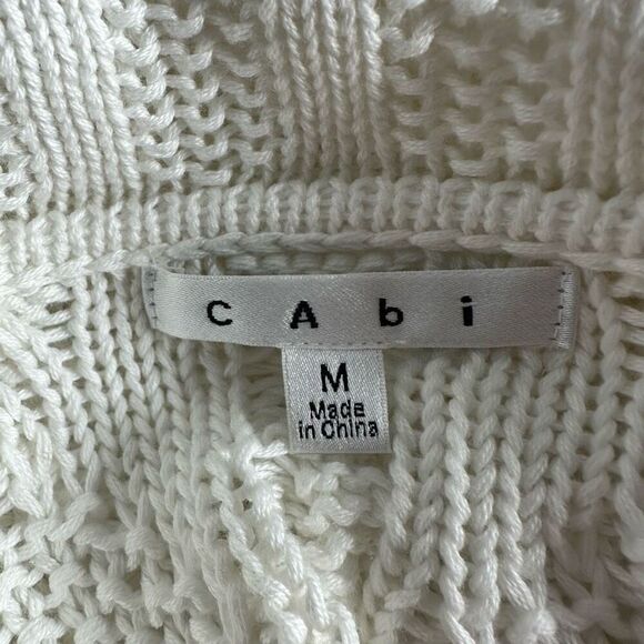 CAbi White Cable Sweater Knit Open Cardigan Size Medium - Picture 4 of 10